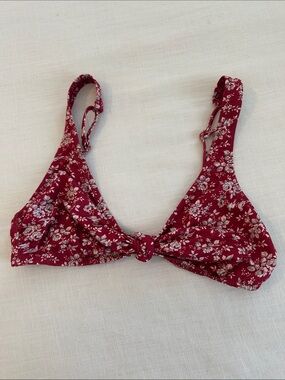 Eberjey Red Floral Knot Front Bikini Top